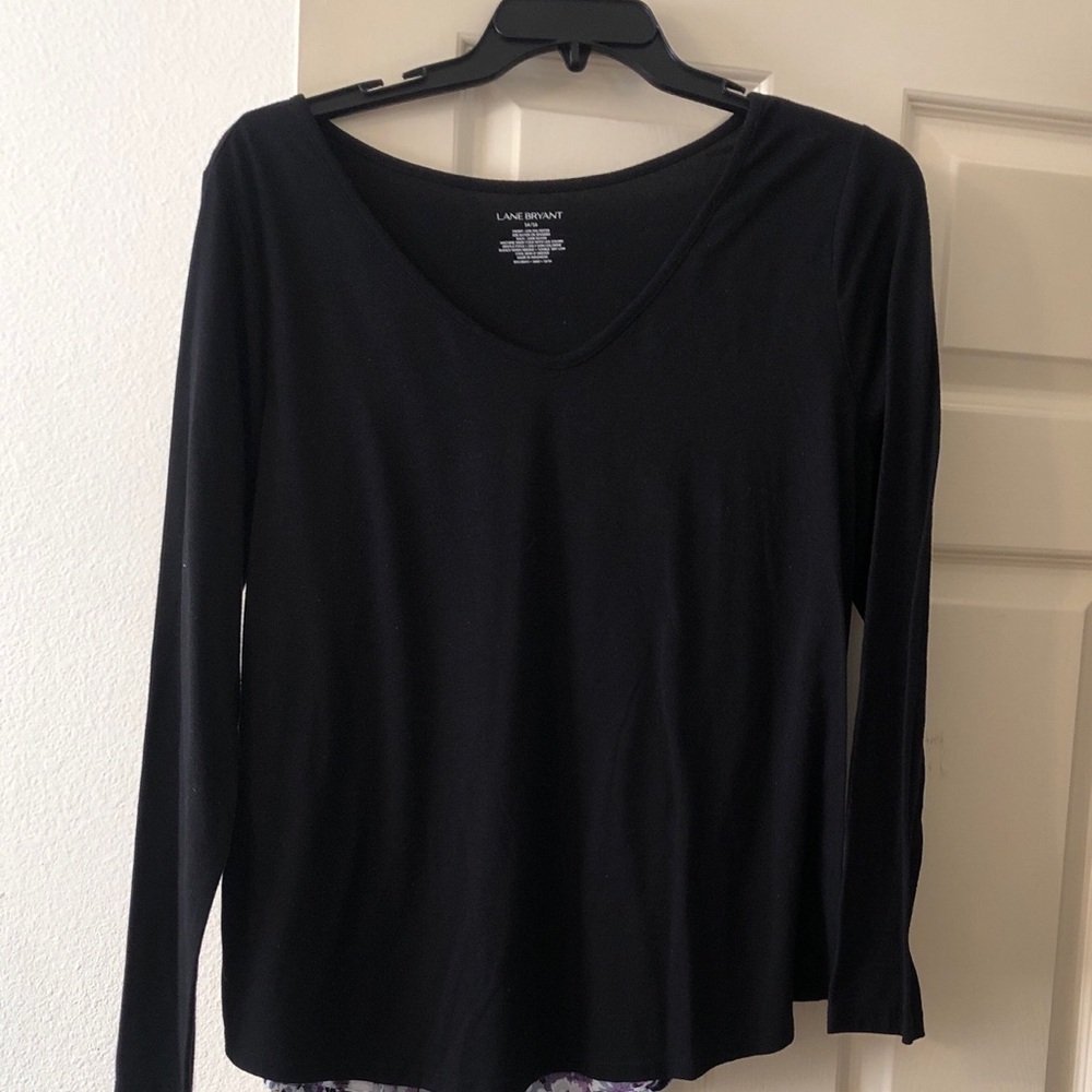 Lane Bryant Black V-Neck Long Sleeve Tee